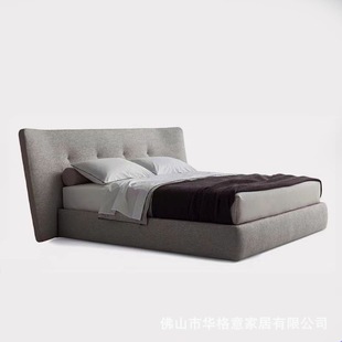 Italian Minimalist Widescreen Bed Villa Simple Modern High-End Master Bedroom Cotton and Linen Fabric Double Bed Designer Model