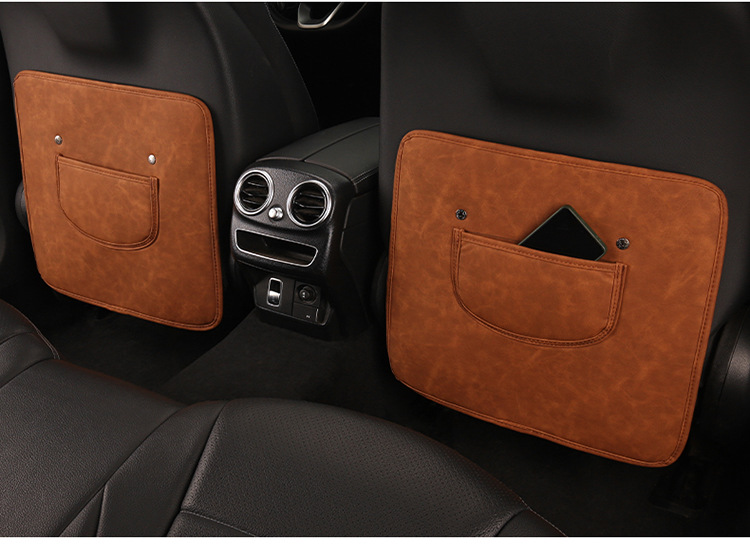 Car Kidsren's Seat Back Anti-Kick Pad Business Classic Rear Seat Anti-Kick and Anti-Scratch Pad Leather Stain-Resistant Seat Back Pad