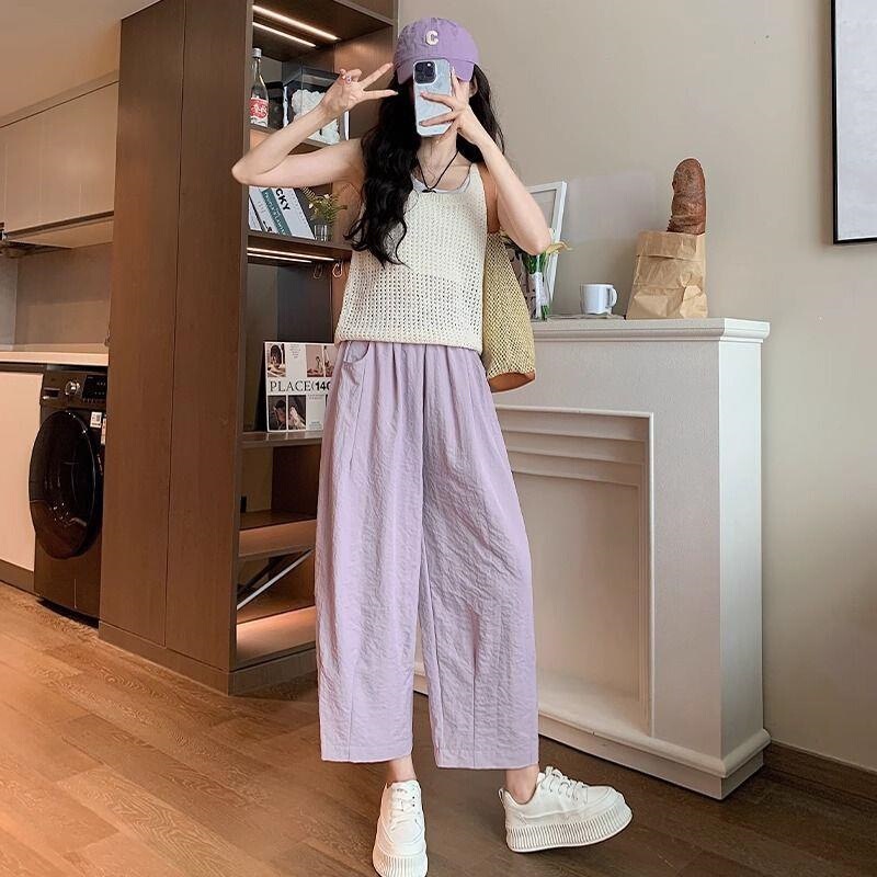 Plus-Size Summer Drapey Soft High-Waisted Cropped Pants for Women, Thin Style, Slimming Carrot Pants