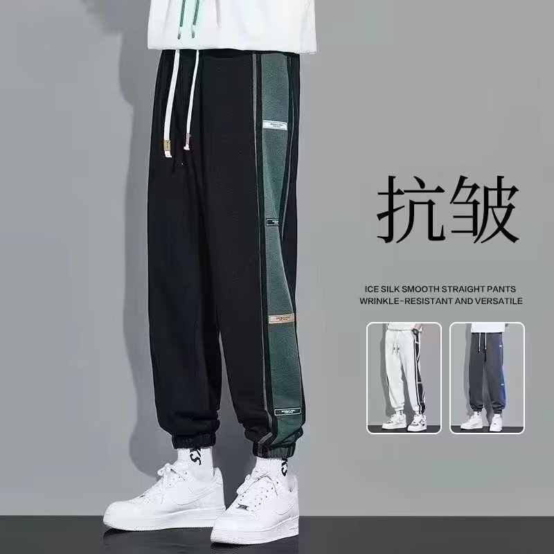 New sports pants men's autumn and winter plus fleece thick casual pants pants loose bunched feet long pants trend