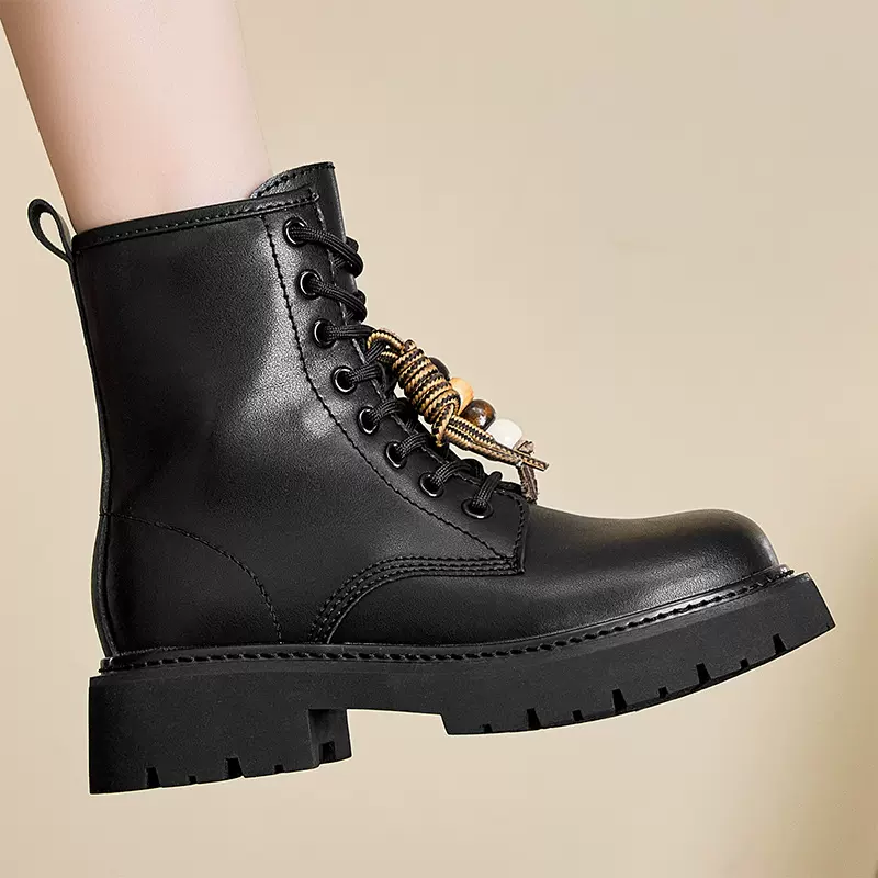 5982-1隐形内增高1460八孔马丁靴女英伦风复古吊坠黑色机车皮靴子