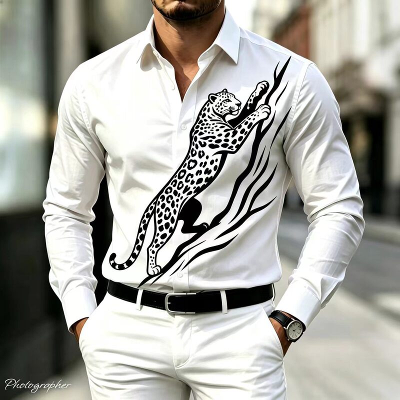 Cross-border foreign trade trendy brand beach casual leopard animal print shirt vintage short-sleeve cardigan unisex long-sleeve shirt Cross-border foreign trade trendy brand beach casual leopard animal print shirt vintage short-sleeve cardigan unisex long-sleeve shirt
