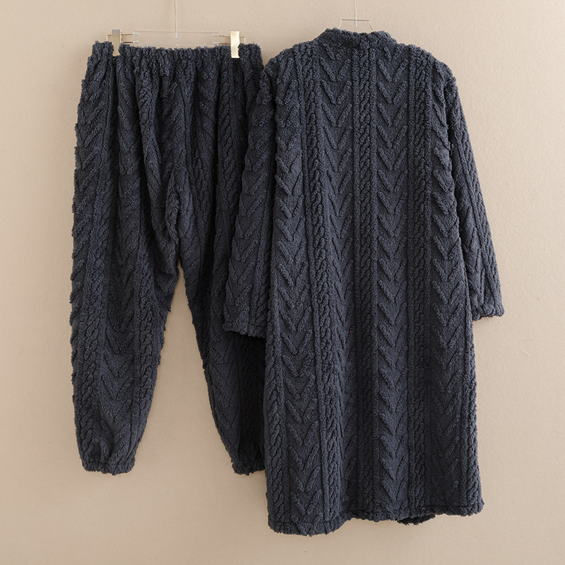 Plys fortykket vinterkåbe lang cardigan pyjamas mænd forår og efterår plys stor størrelse flannel hjemmetøj jakkesæt_voghion.com