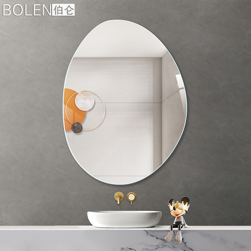 BOLEN Internet Celebrity Style Frameless Dressing Room Bathroom Mirror Punch-free Wall-mounted Dressing Table Special-shaped Silver Mirror