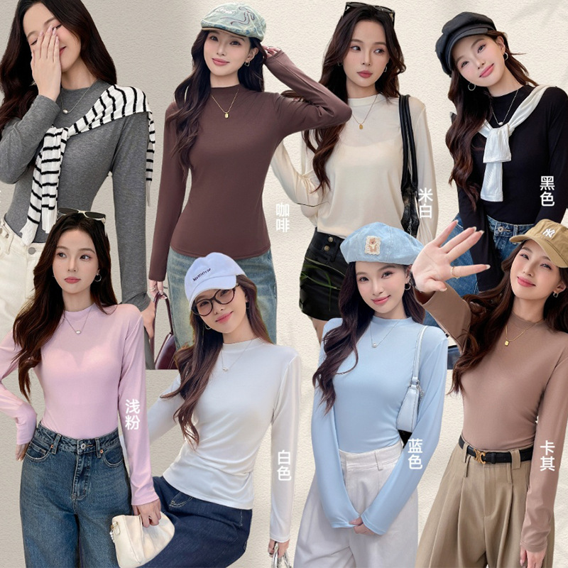 2026 Autumn Women's Lyocell Crew Neck Base Shirt, Warm, Versatile, Simple Basic Style for Daily Commuting