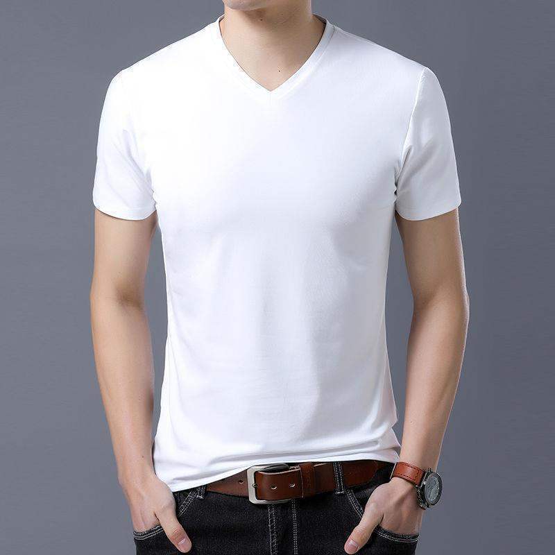 Short-sleeved T-shirt Men's V-neck Bottoming Slim-fit Solid Color Tight Bottoming Shirt Trendy Inner Tight White Half-sleeve Men