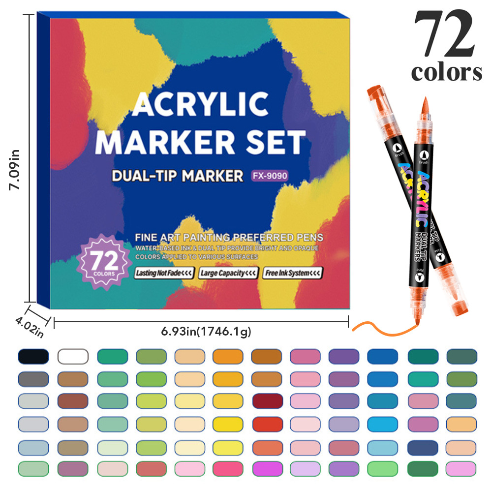 Transfronterizos de venta caliente blando y duro doble cabeza líquido directo acrílico marcador de pluma de color grande conjunto de estudiantes de pintura de arte marcador
