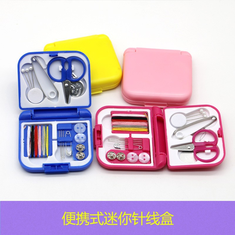 Creativo en forma de corazón portátil 8-pieza estudiante dormitorio hecho a mano multifunción costura mini aguja y cable caja de almacenamiento traje