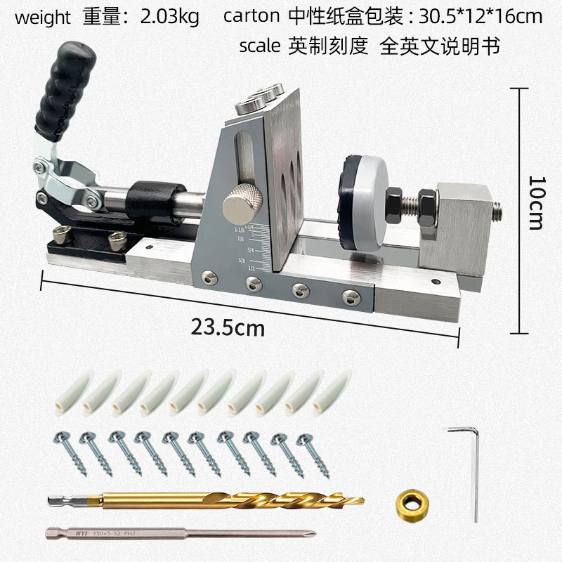 Carpintería Dispositivo de succión de polvo agujero oblicuo localizador de taladro 9,0 endurecido máquina de ojo oblicuo 9,5 herramienta agujero de bolsillo plantilla