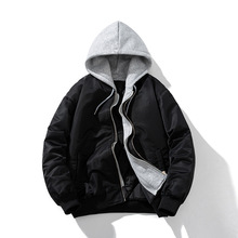 日系复古棒球服男2023新款可卸门襟连帽夹克冬装学生保暖棉服外套