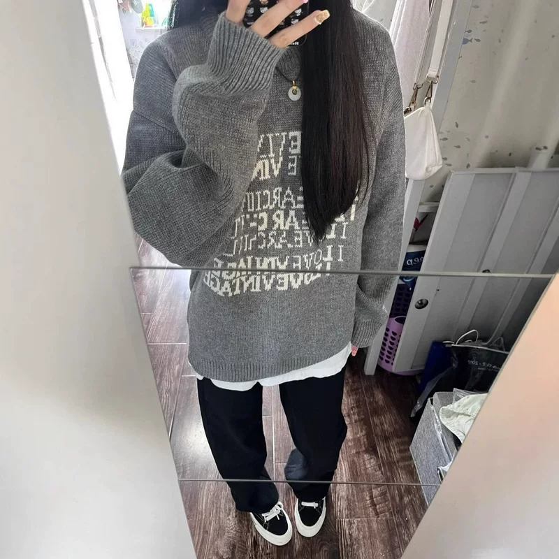 Ретро вязаный демисезонный свитер, американский стиль, oversize