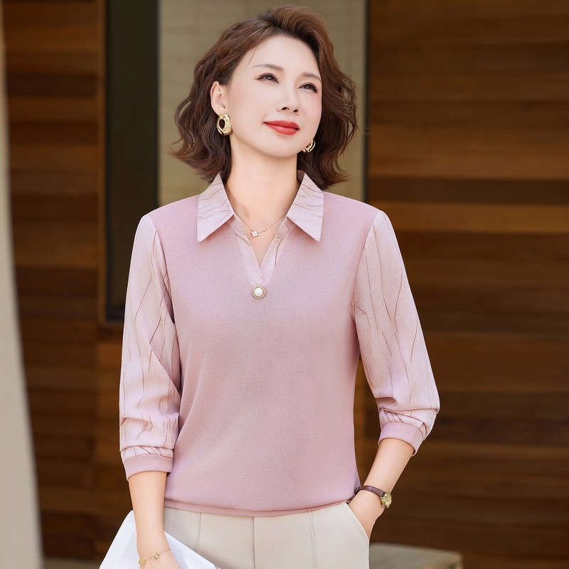 洋气妈妈装中老年长袖上衣秋季薄款女装打底衫气质中年人服装秋款|undefined