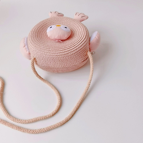 Autumn South Children's Bag Korean Summer Grass Weaving Bag Little Girl Crossbody Pocket Purse Girl Penguin Cartoon Small Bag