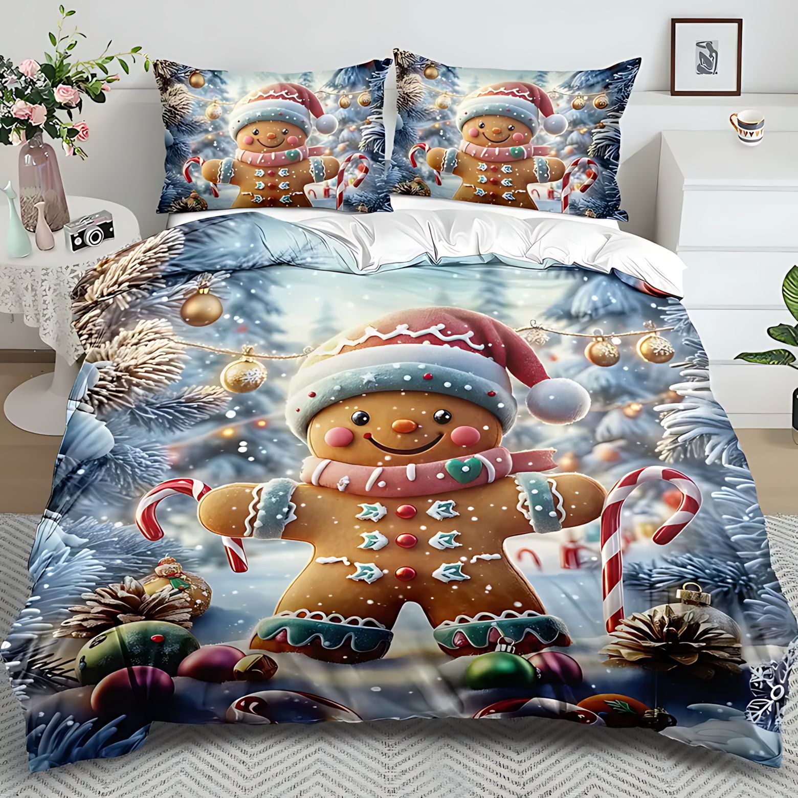 TEMU / JIT Amazon Cross-Border Christmas Theme HD Digital Printed Frosted Edredon Set Set