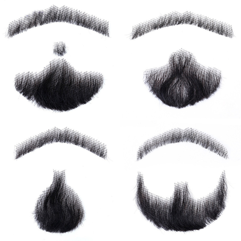Men's Simulated Fake Beard Makeup Props, Fully Hand-Woven Human Hair Beard, Invisible Mustache, Eight-Character Beard, Ready Stock
