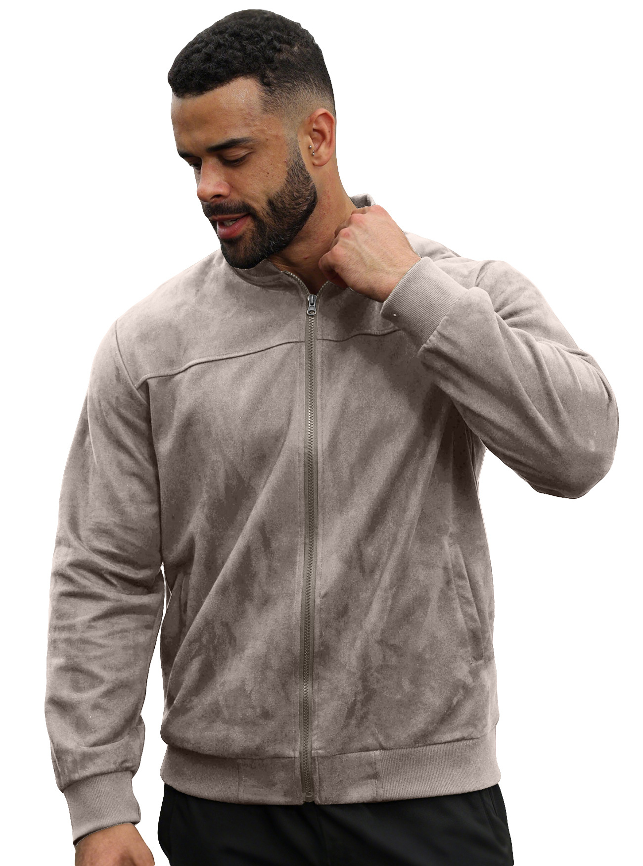 Chaqueta de Gamuza con Cierre para Hombre de Gamuza Sintética para Ocasiones Casuales image 9