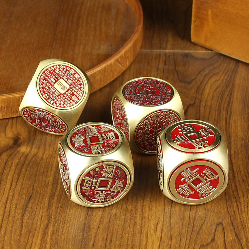 Brass Red Five Emperors Money Office Desktop God of Wealth Fu Lu Shou Xi Eight Diagrams Six-sided Turn Ornaments Decompression Turn Copper