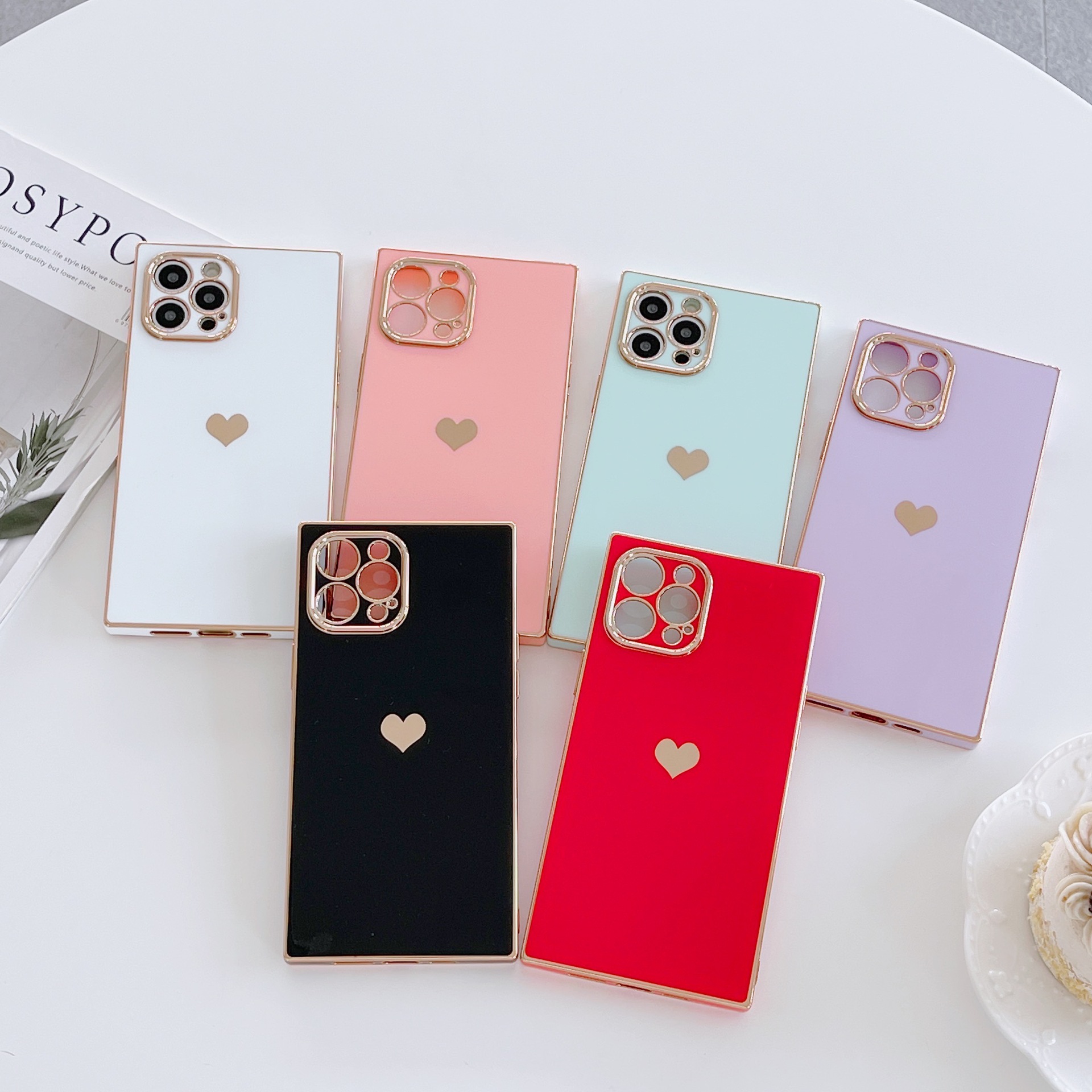 Solid Color Square Heart Mobile Phone Protective Cover Wholesale Nihaojewelry display picture 1