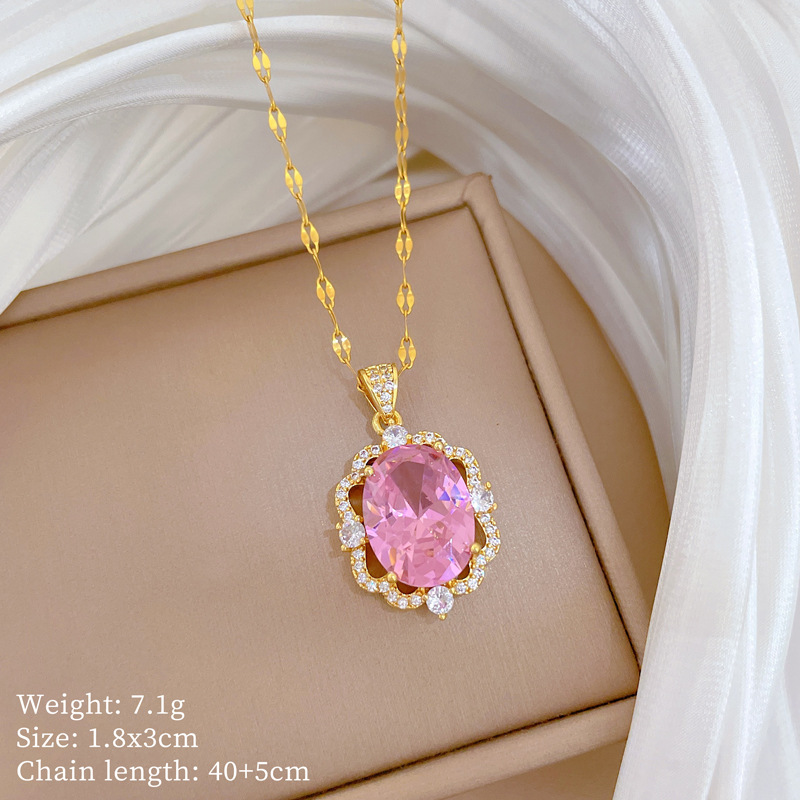 [Acero de titanio] Huevo de ganso de la industria pesada, ligero con incrustaciones, temperamento de lujo, hermoso collar de diamantes, cadena de clavícula de todo fósforo femenina, cadena de acero de titanio