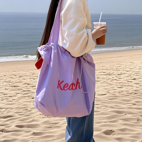 Korean Version New Alphabet Print Women's Large Capacity Nylon Single Shoulder Bag Casual Matchable Portable Drawstring Tote Bag