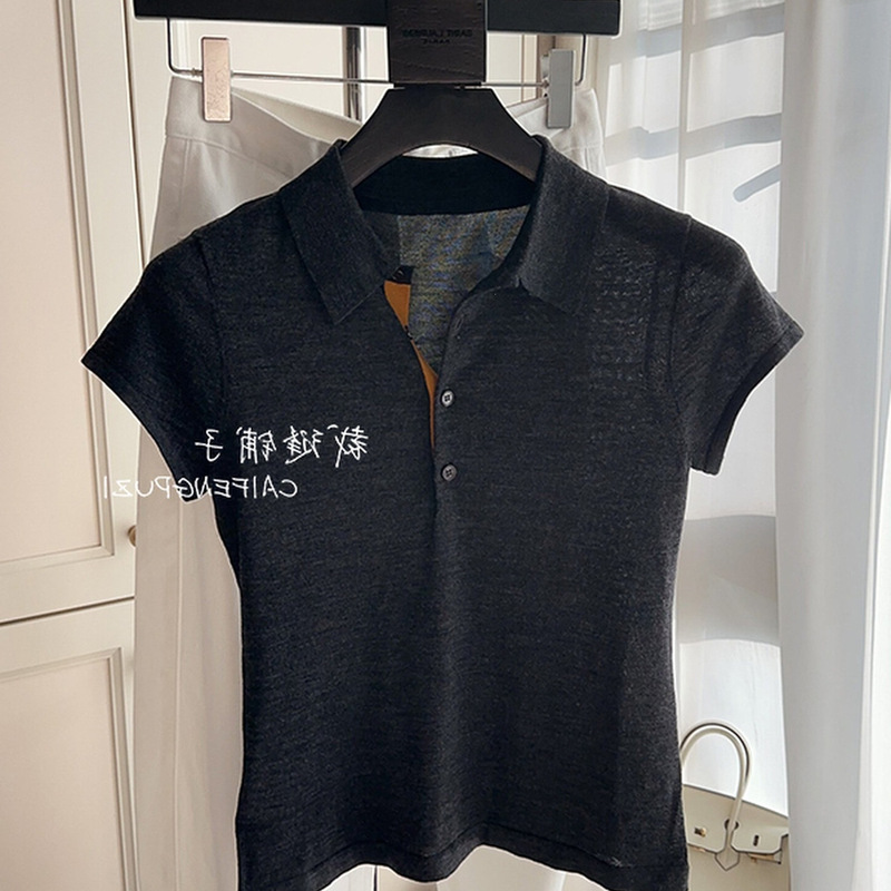 French Feminine Style~Slim Fit Super Stretchy Half-Open Polo Collar Merino Wool Short-Sleeved T-Shirt for Women French Feminine Style~Slim Fit Super Stretchy Half-Open Polo Collar Merino Wool Short-Sleeved T-Shirt for Women