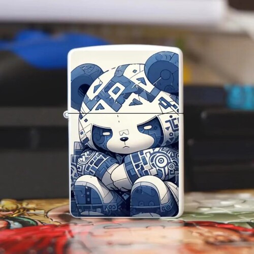 Blue and white porcelain panda lighter, metal windproof kerosene lighter, INS style blue and white lighter supports dropshipping