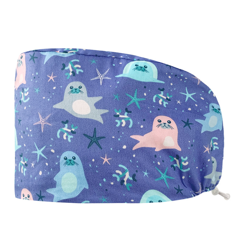 Algodón puro impreso casquillo de la enfermera tapa médica hogar tapa de la cocina aceite de catering a prueba de humo anti-pelo sombrero de trabajo de la enfermera