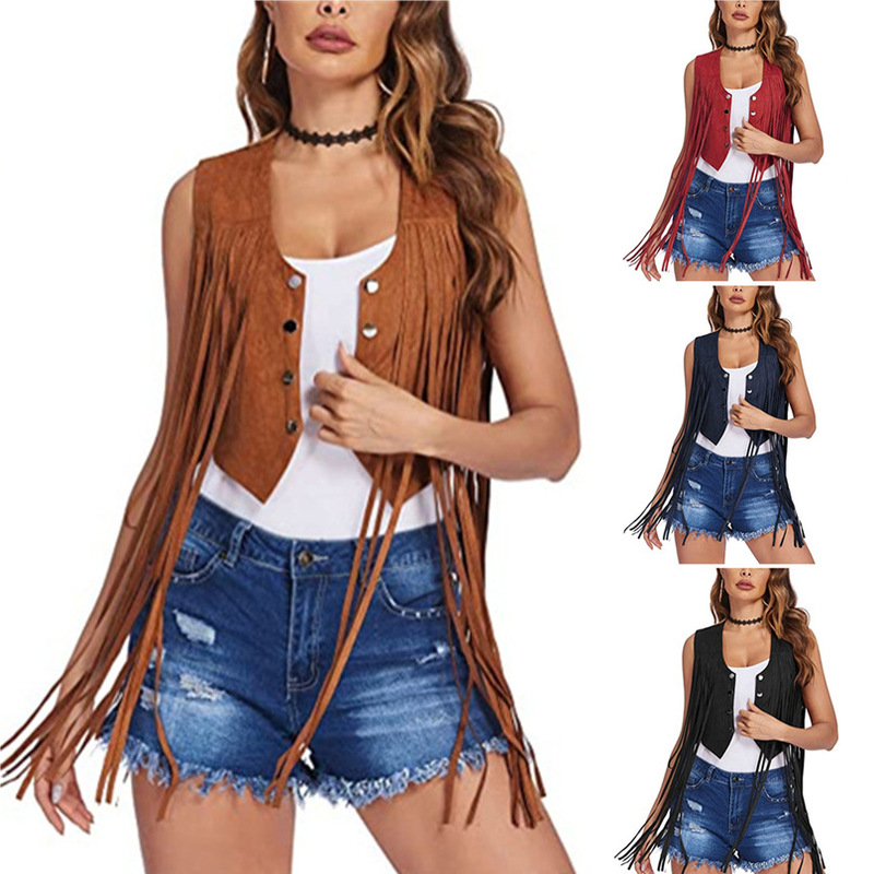 Cool Sa 60 s Trend Hip Hop Retro Style Amazon Summer Casual Design Long Tassel Short Women's Vest