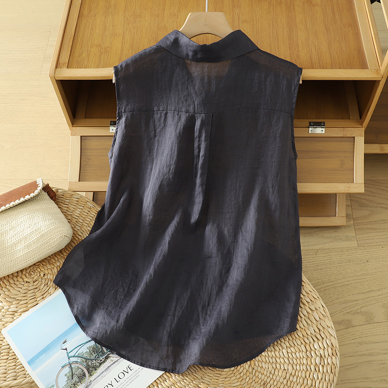 2026 Summer Non-Stretch Cotton Linen Round Neck Women's Shirt with Artistic Skull Pattern, Loose Fit, Off-Shoulder, Woven, European and American Style 2026 Summer Non-Stretch Cotton Linen Round Neck Women's Shirt with Artistic Skull Pattern, Loose Fit, Off-Shoulder, Woven, European and American Style