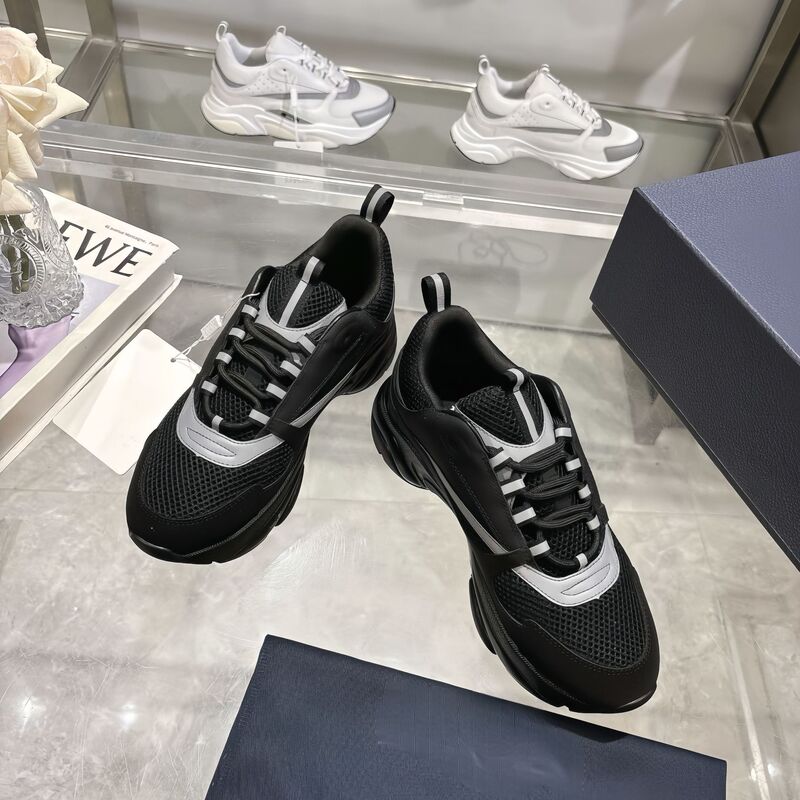 High-End B22 Unisex Sneakers, Cowhide Leather, Breathable Mesh, Color-Blocking, Lace-Up, Reflective, Comfortable, Lightweight, Large Size