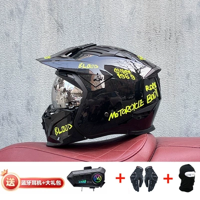 Motorcycle Safety Supplies — Retro Removable 3C Combination Helmet - black-and-yellow-lamp-with-aurora-silver-y10-external-bluetooth-m
