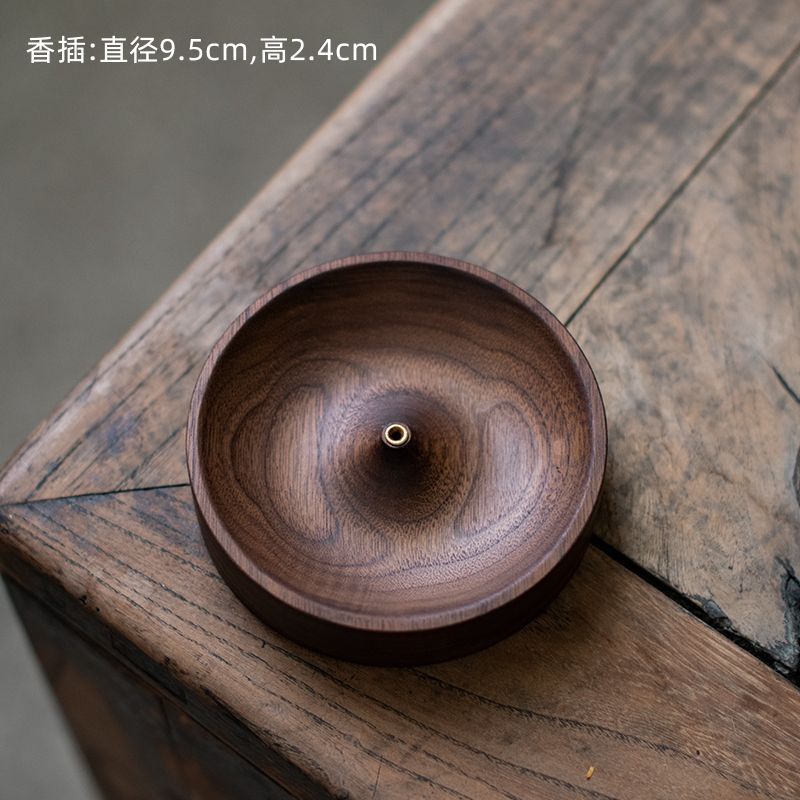 ブラックウォールナット無垢材線香立て、沈香皿、無垢材線香立て、丸型香炉台座、逆さ線香立て|undefined