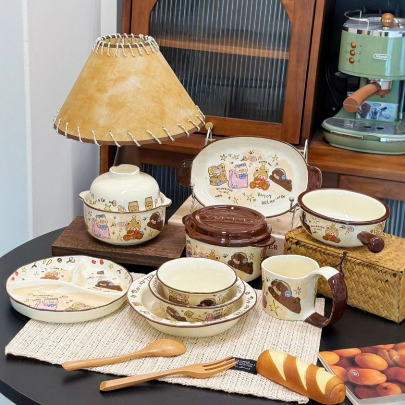 New Series of Ceramic Tableware, Good-Looking Couple's Hand-Kneaded Eating Bowls, Conical Bowls, Instant Noodle Bowls, Creative Soup Plates and Vegetable Plates