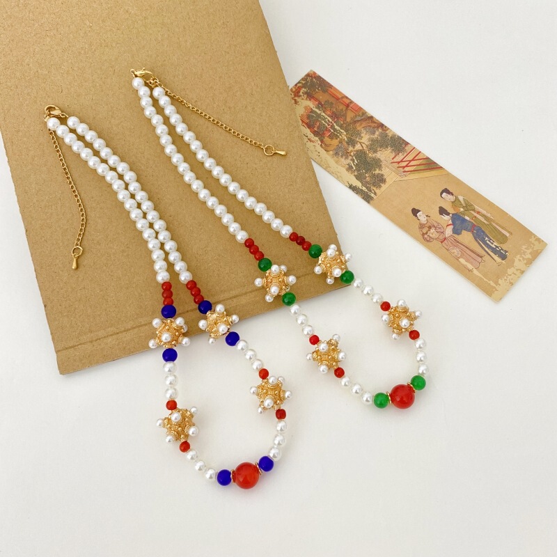 Ancient Style Han Dynasty Necklace for Women, Imitation Pearl Soft Necklace, Han Dynasty Necklace, Tang Style, Song Dynasty, Chinese Style Han Elements