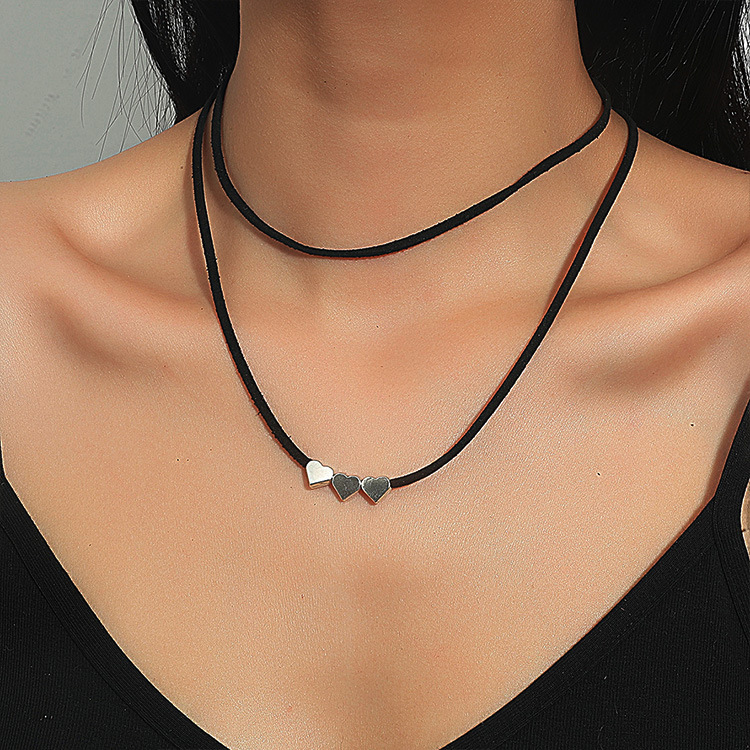 Simple Star Heart Dragonfly Black Braided Rope Double-layer Necklace display picture 2