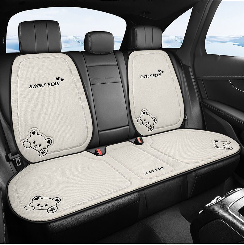 Seat cushion, linen single-piece seat cover, rear seat cushion, suitable for all seasons, cartoon design, for car interiors, for women