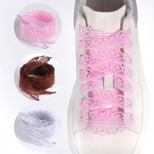 Lace shoelace DIY ballet style cute girl accessory white silk lace edge shoelace