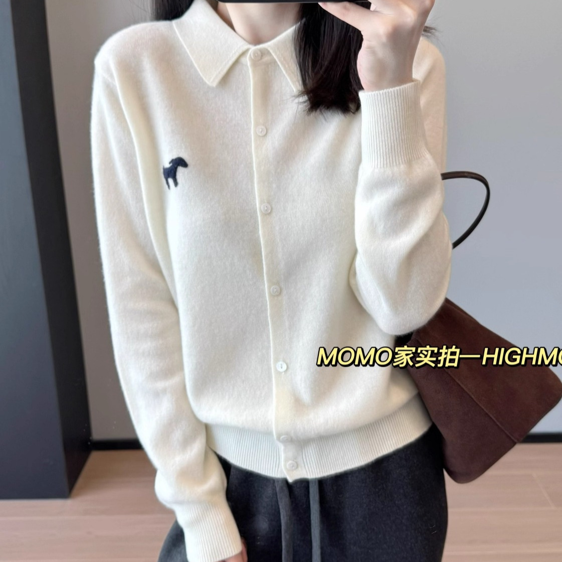 MIU系气质款立体提花小狗POLO翻领羊毛针织开衫毛衣女25秋冬057