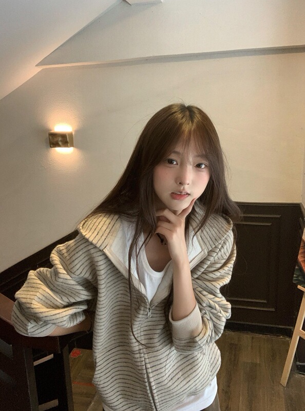 【400克重磅】美式复古条纹撞色开衫连帽薄款设计感别致显瘦外套|undefined