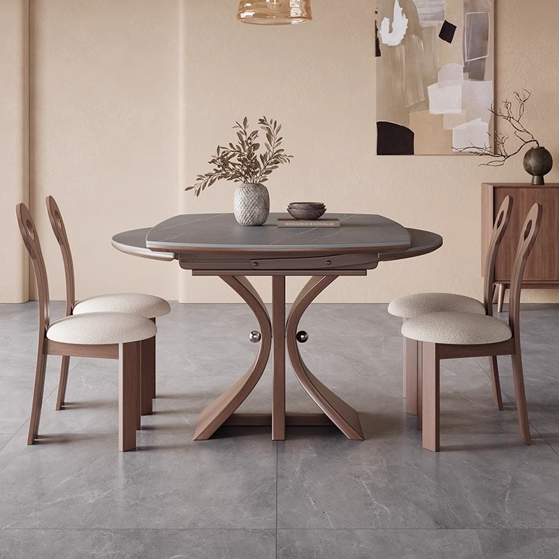 Mesa de comedor plegable telescópica de madera maciza americana mesa redonda variable 2025 nueva celebridad de Internet estilo francés estilo antiguo pequeño apartamento redondo