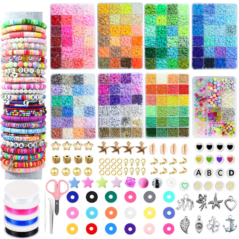 Cross-Border Popular Soft Pottery Pieces Soft Pottery Bead Set Clay Beads Letter Beads DIY Beaded Bracelet Jewelry Accessories Boxed