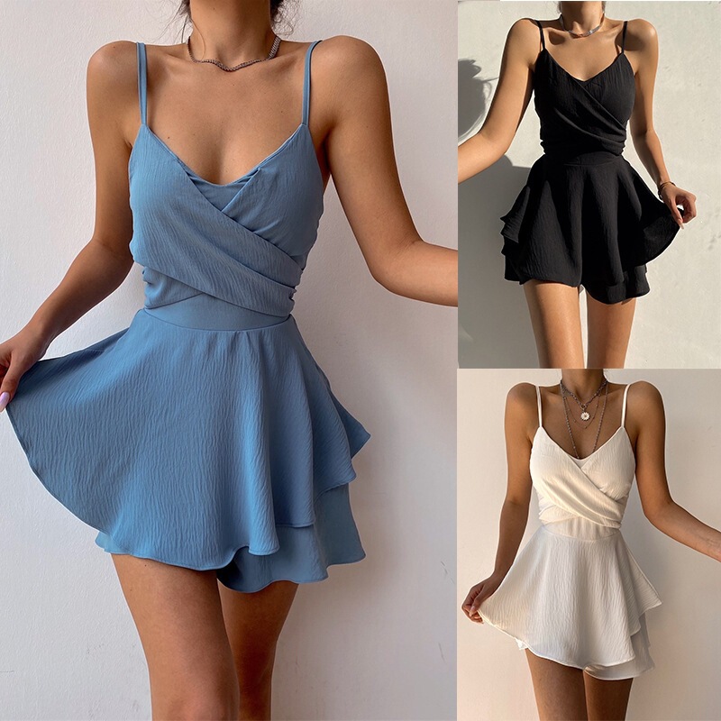 Amazon European and American Cross-Border 2024 Summer New Women's Fashion Sexy V-Neck Solid Color Strapless Backless Dress Amazon European and American Cross-Border 2024 Summer New Women's Fashion Sexy V-Neck Solid Color Strapless Backless Dress