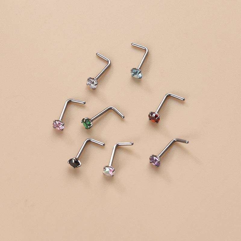 Geometric Pattern Women'S Gender 1 Piece 316L Stainless Steel Zircon Nose Rings & Studs Geometric Waterproof Non Tarnish Surgical Steel