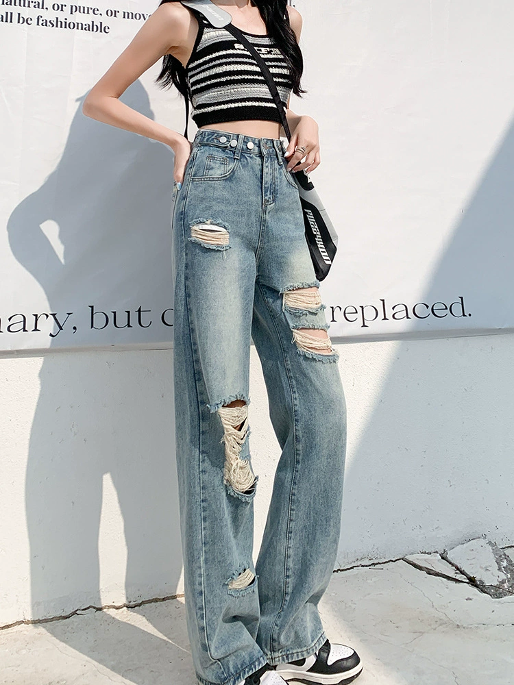 Jeans high-waist loose straight fit, oversized summer–autumn denim trousers, 2XS–2XL