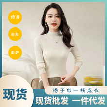 扬子纱无缝一体毛衣半高领长袖羊毛衫女100纯羊毛机洗针织打底衫