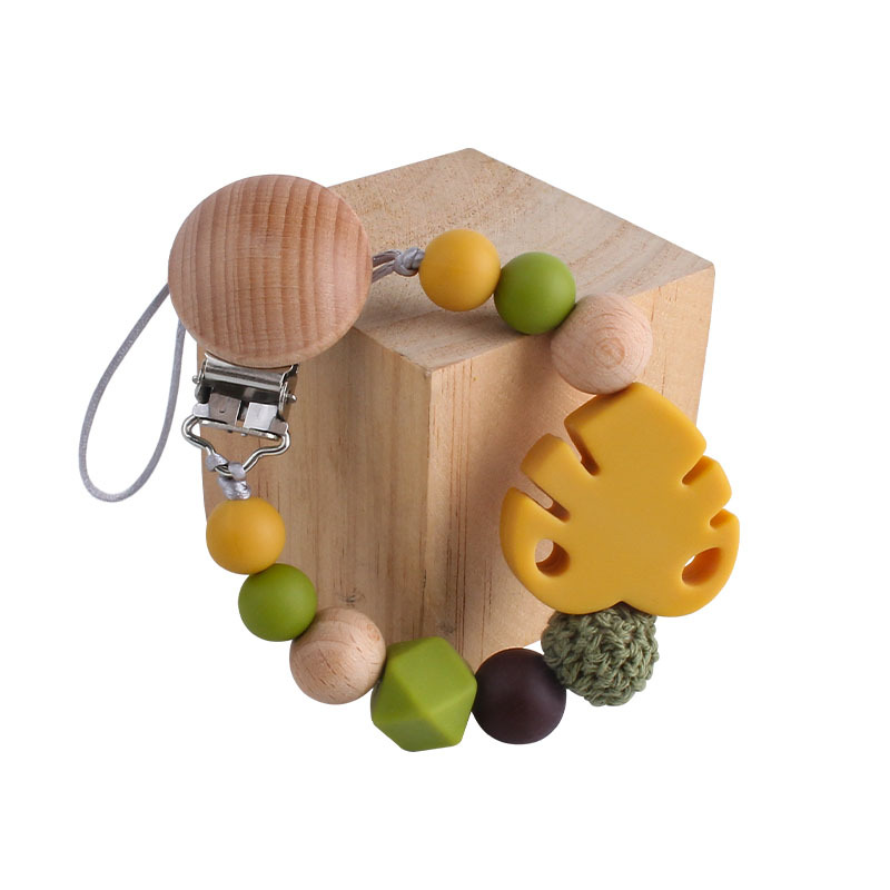 Suministros para bebés Beech chupete clip juguete mordedor bebé calmante hoja de silicona molar Cadena de chupete cadena anti-caída