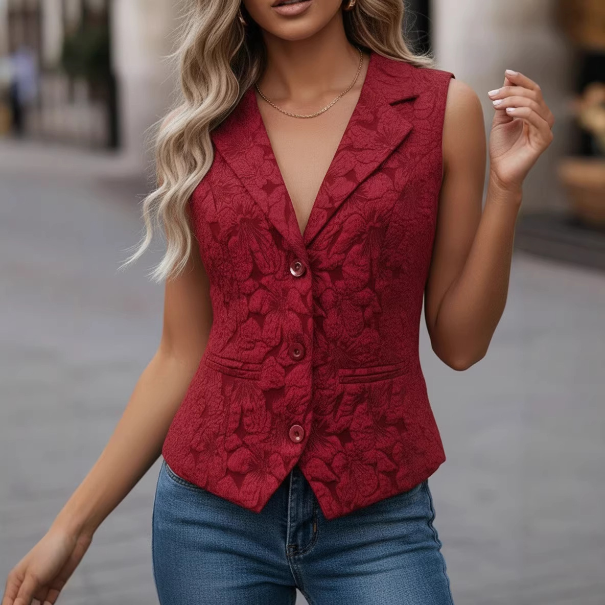 Chaleco jacquard entallado