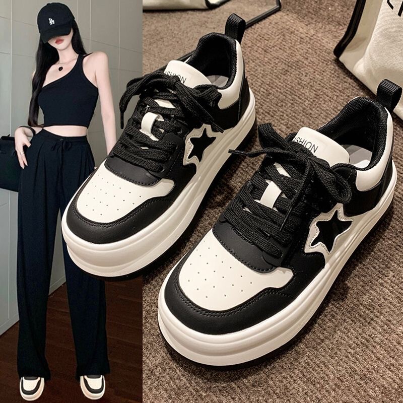 Thick-Soled Star-Pattern Sneakers for Women, 2026 Spring New Style, Platform Soft-Soled White Shoes, Color-Blocking Fashion Casual Sports Shoes, Trendy