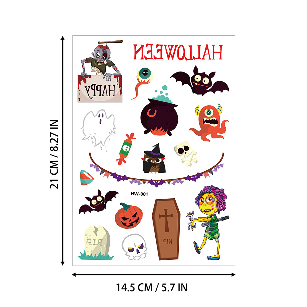 Tatuajes Temporales Infantiles de Halloween de Papel de Transferencia de Agua Impermeables