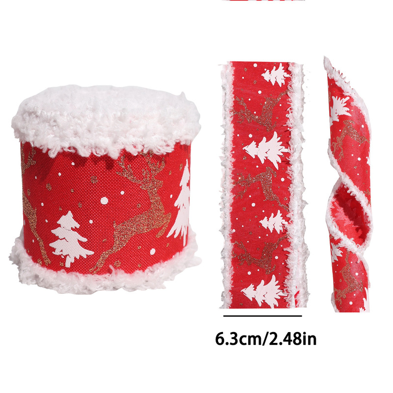 クロスボーダー新しいクリスマスベルベットエッジ模造リネンリボンクリスマスツリー DIY 装飾ホットスタンピングヘラジカリボンリボンギフト|undefined